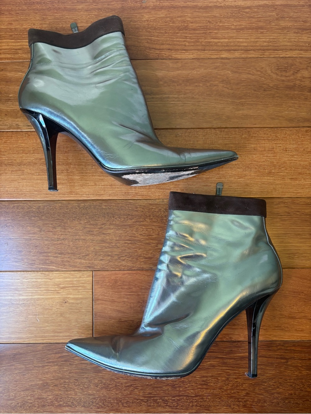Marciano by Guess Metallic Pewter Stiletto Ankle Boots - Size 8.5